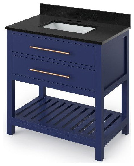Wavecrest Contemporary Hale Blue 36" Vanity, Black Granite Vanity Top