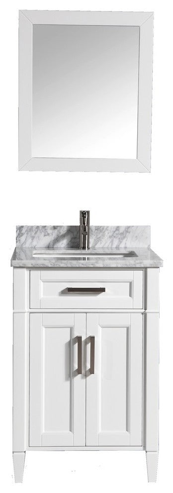 Vanity Set With Carrara Marble Top, 24", White, Led Sensor-Switch Mirror