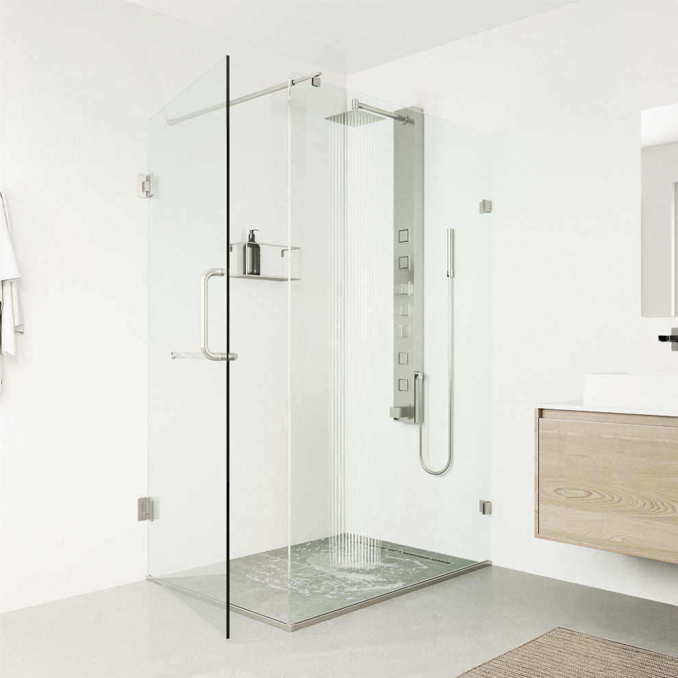 Bowery 58" H x 5" W 4-Jet Shower Panel with Square Shower Head and Tub Filler, Stainless