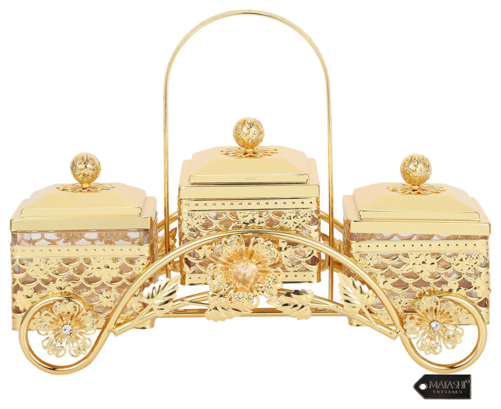 Matashi Gold Color Triple Square Sweet Dip Bowl With Covers Gift for Mom Wife
