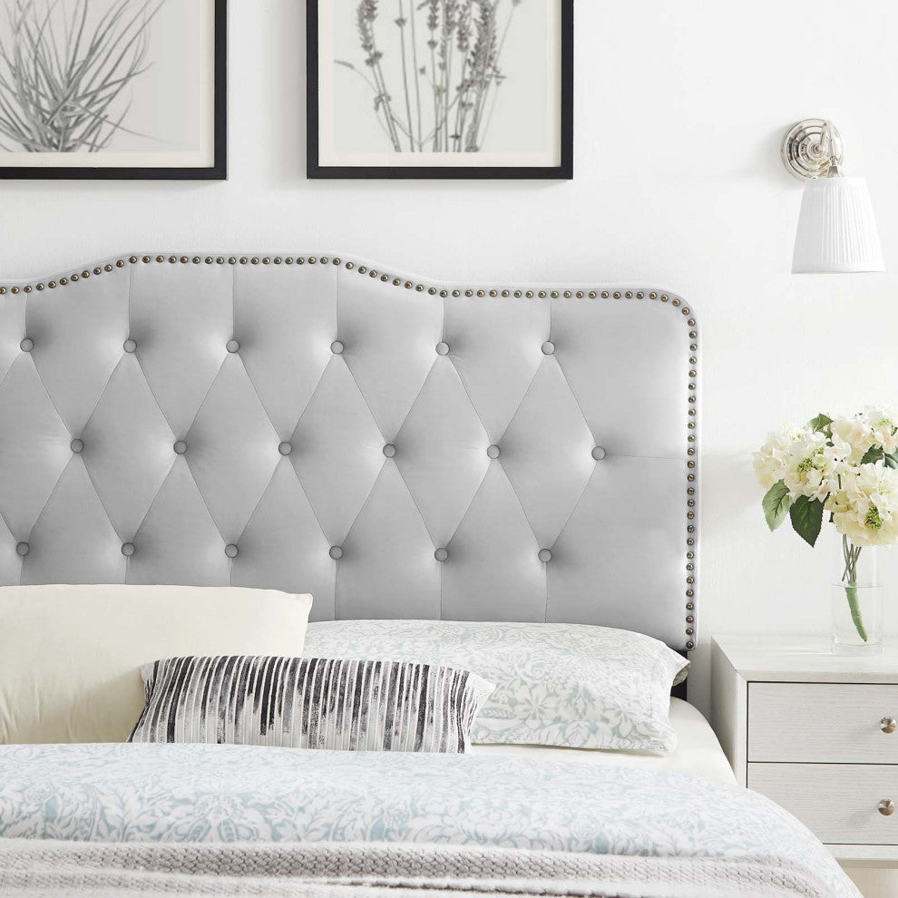 Sophia Tufted Performance Velvet Twin Headboard Light Gray