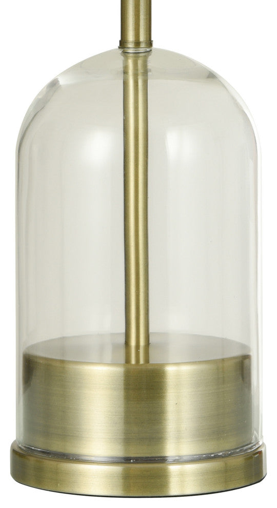 Glass Table Lamp Brushed Gold Finish White Linen Shade