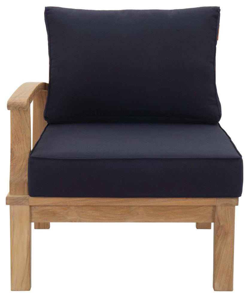 Marina Outdoor Patio Teak Left-Facing Sofa, Natual Navy