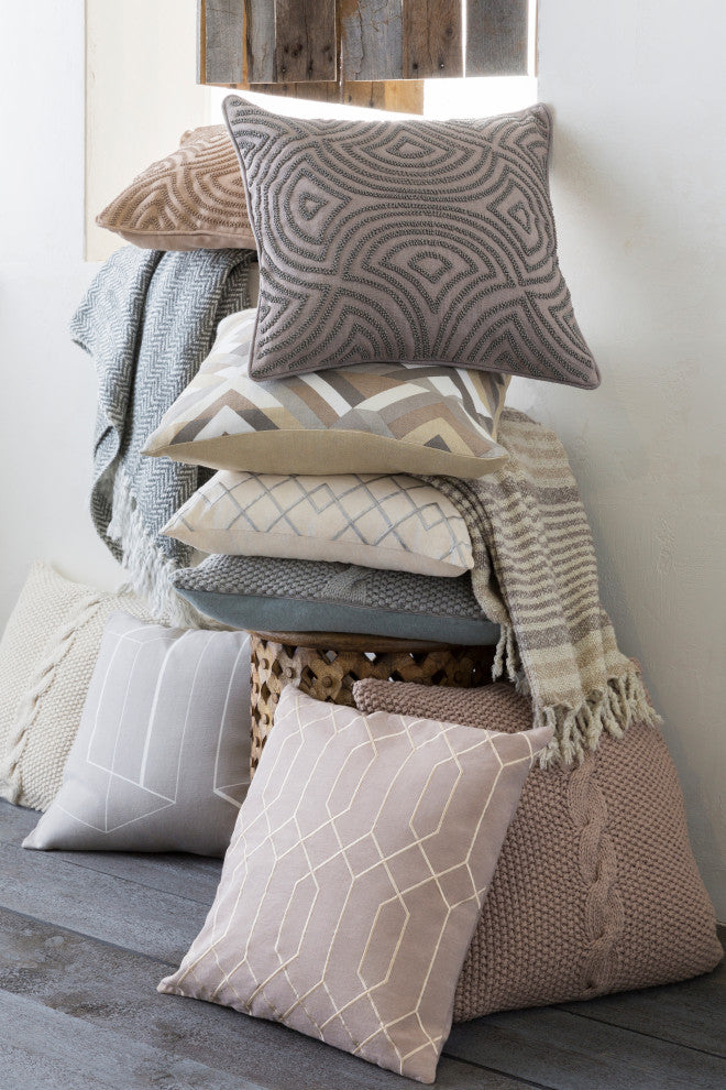 Surya Teori TO-013 20"x20" Pillow Kit, White/Silver Gray
