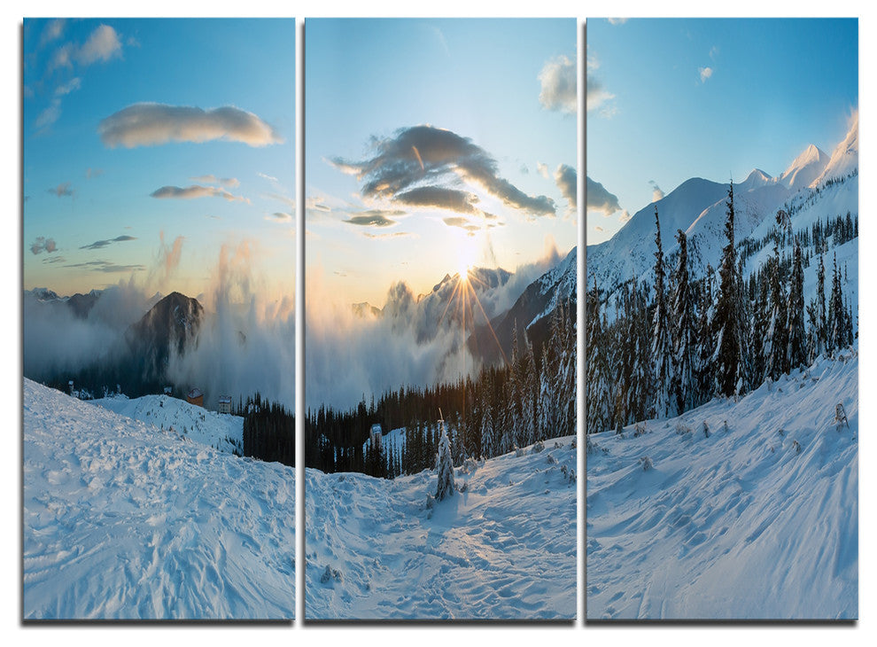 "Morning Winter Carpathian Mountains" Wall Art, 3 Panels, 36"x28"