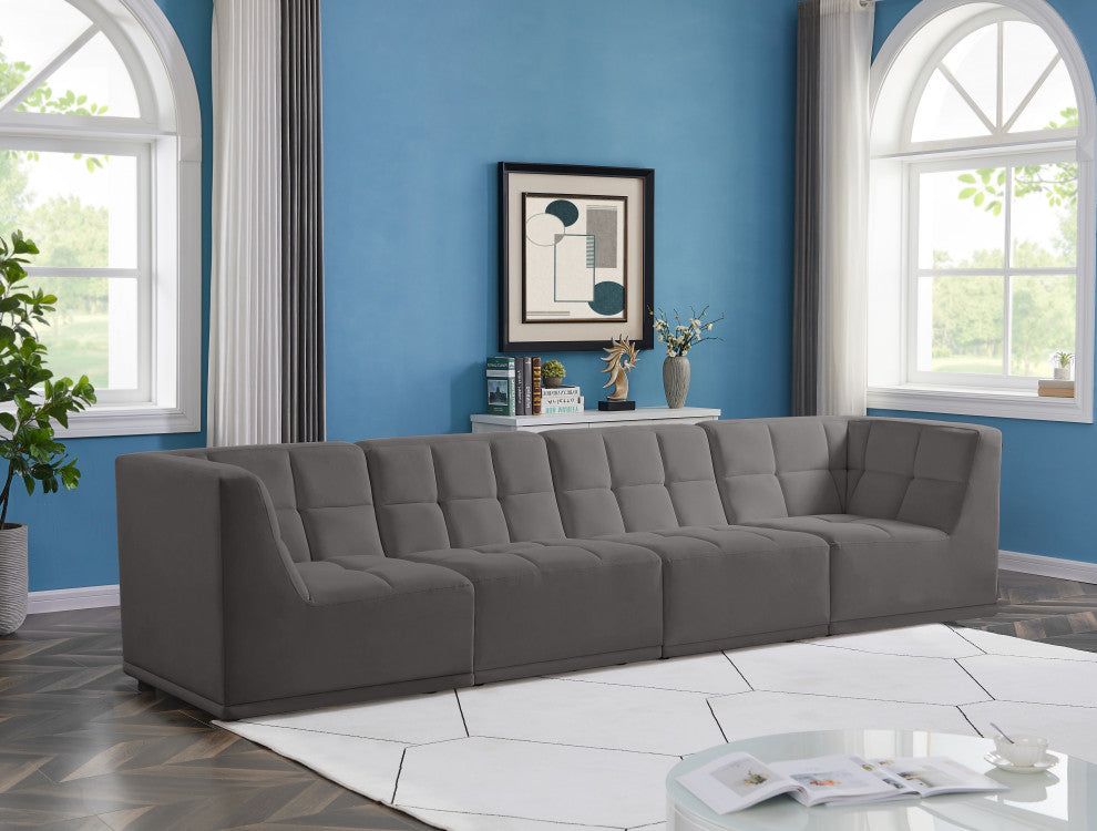 Relax Velvet Upholstered 4-Piece Modular Sofa, Grey