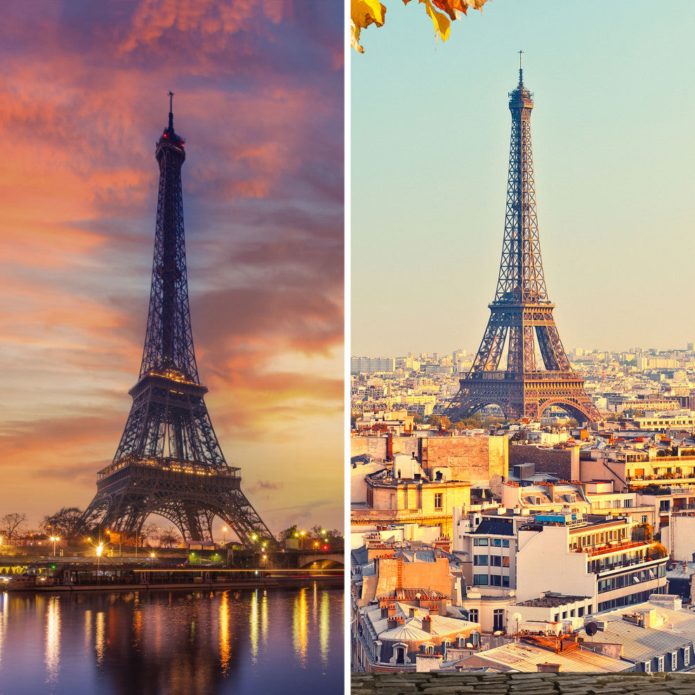 6'' Tall Double Sided Eiffel Tower Sunset Canvas Room Divider