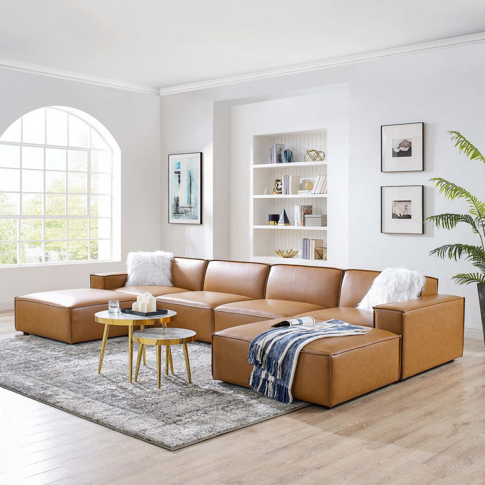 Restore 6-Piece Vegan Leather Sectional Sofa Tan