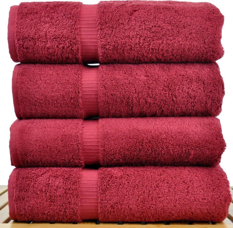 Dobby Border Luxury Hotel and Spa Bath Towel, Set of 4, Cranberry