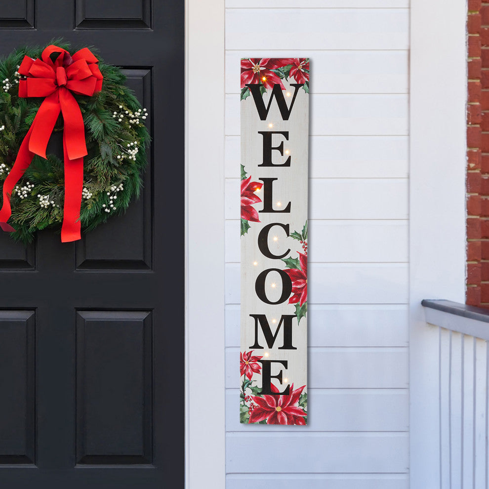 42"H Lighted Wooden Poinsettia WELCOME Porch Sign