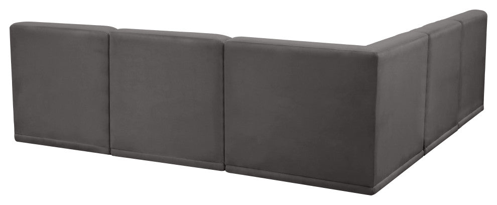 Relax Velvet Upholstered 5-Piece L-Shaped Modular Sectional, Grey