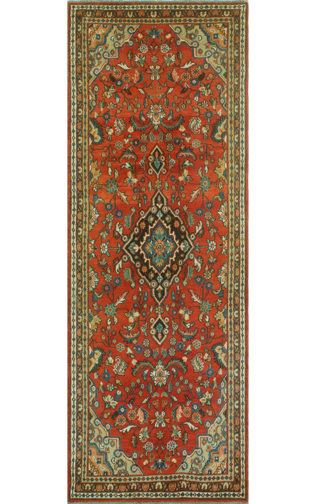 Fine Vintage Distressed Diamond Rust/Charcoal Runner, 3'8x10'6