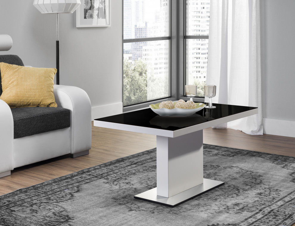 EVITA Glass Top Coffee Table, Black/White