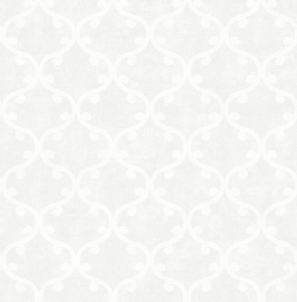 White Geometric Scroll Wallpaper