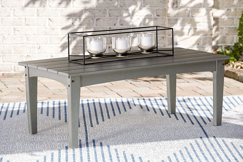 Durable Outdoor Coffee Table with HDPE Construction and Slatted Rectangular Top, Gray