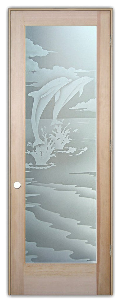 Interior Prehung Door or Interior Slab Door - Dolphins Leaping - Douglas Fir...