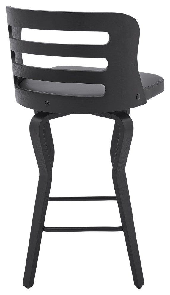 Verne 26" Swivel Gray Faux Leather and Black Wood Bar Stool