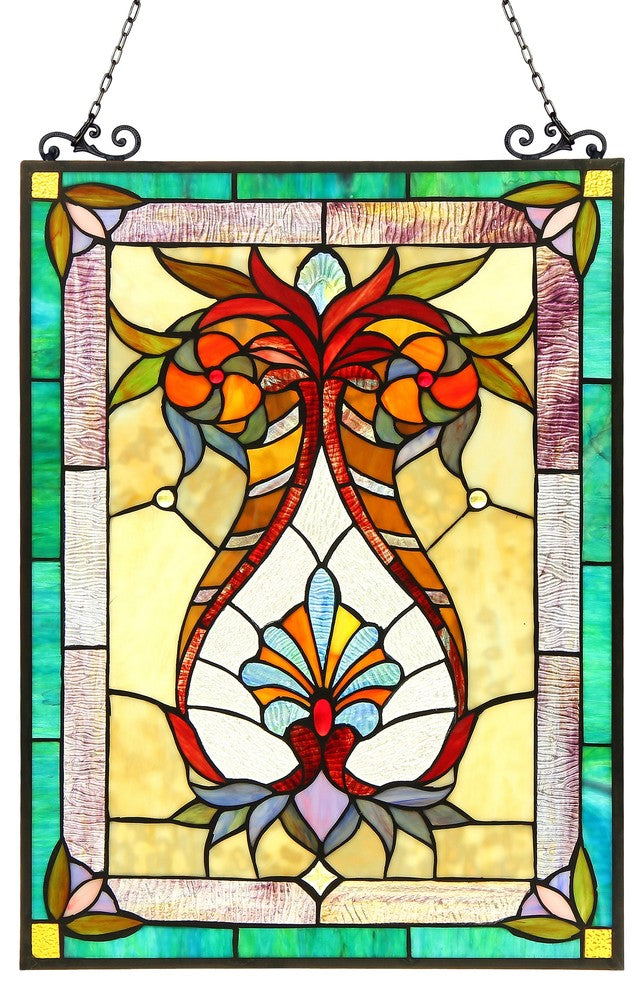 THEODORE, Tiffany-glass Victorian Window Panel, 17.5x25