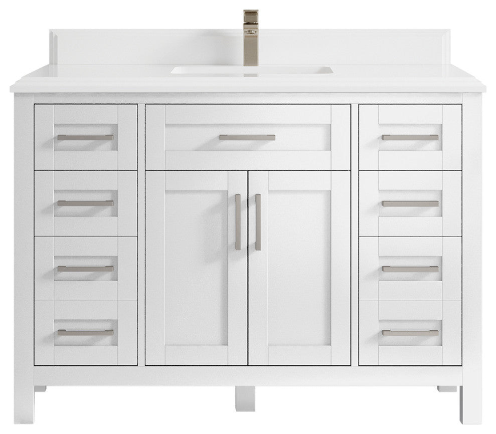 Cambridge 48 Single Sink Bath Vanity in White 1.5" White Quartz