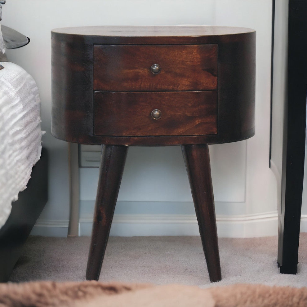 Light Walnut Rounded Nightstand Table