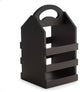 Black Solid Wood 4 Bottle Caddy, Ergonomic Curved Built, Handle