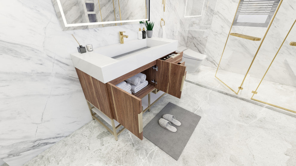 Madison 48" Free Standing Vanity with Reinforced Acrylic Sink, White Oak
