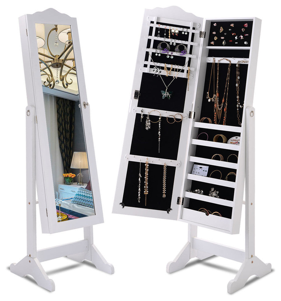 Costway Lockable Mirrored Jewelry Cabinet Armoire Mirror Organizer Storage Box