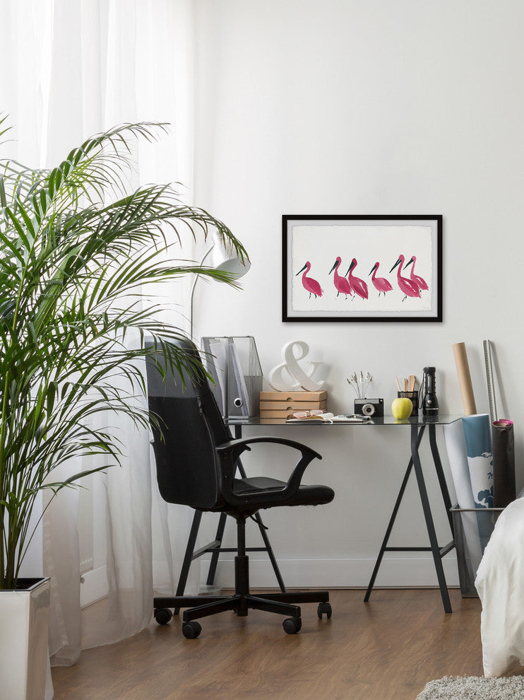 "Bright Pink Flamingos" Framed Painting Print, 30"x20"
