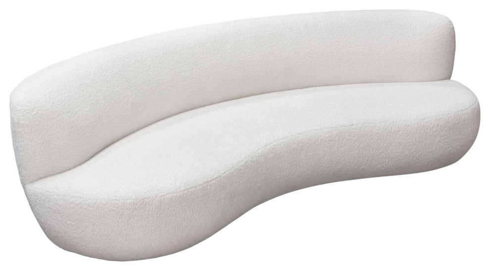 Simone Curved Sofa in White Faux Sheepskin Fabric