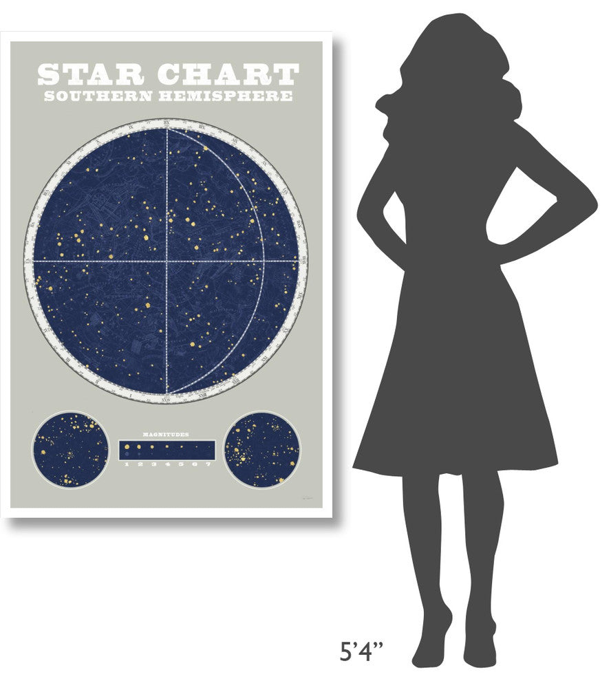"Southern Star Chart Blue Gray" Digital Paper Print by Sue Schlabach, 34"x50"