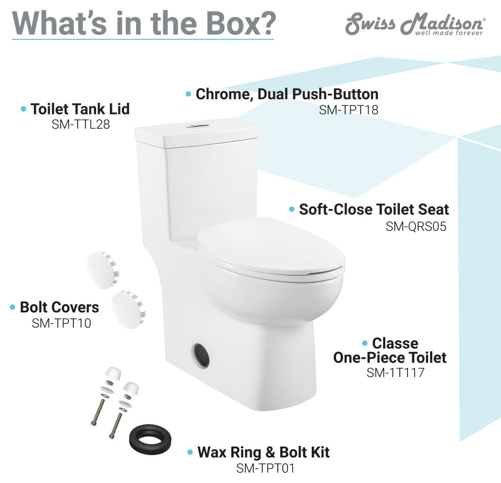 Classe One-Piece Toilet Dual Flush 0.8/1.28 GPF, Glossy White