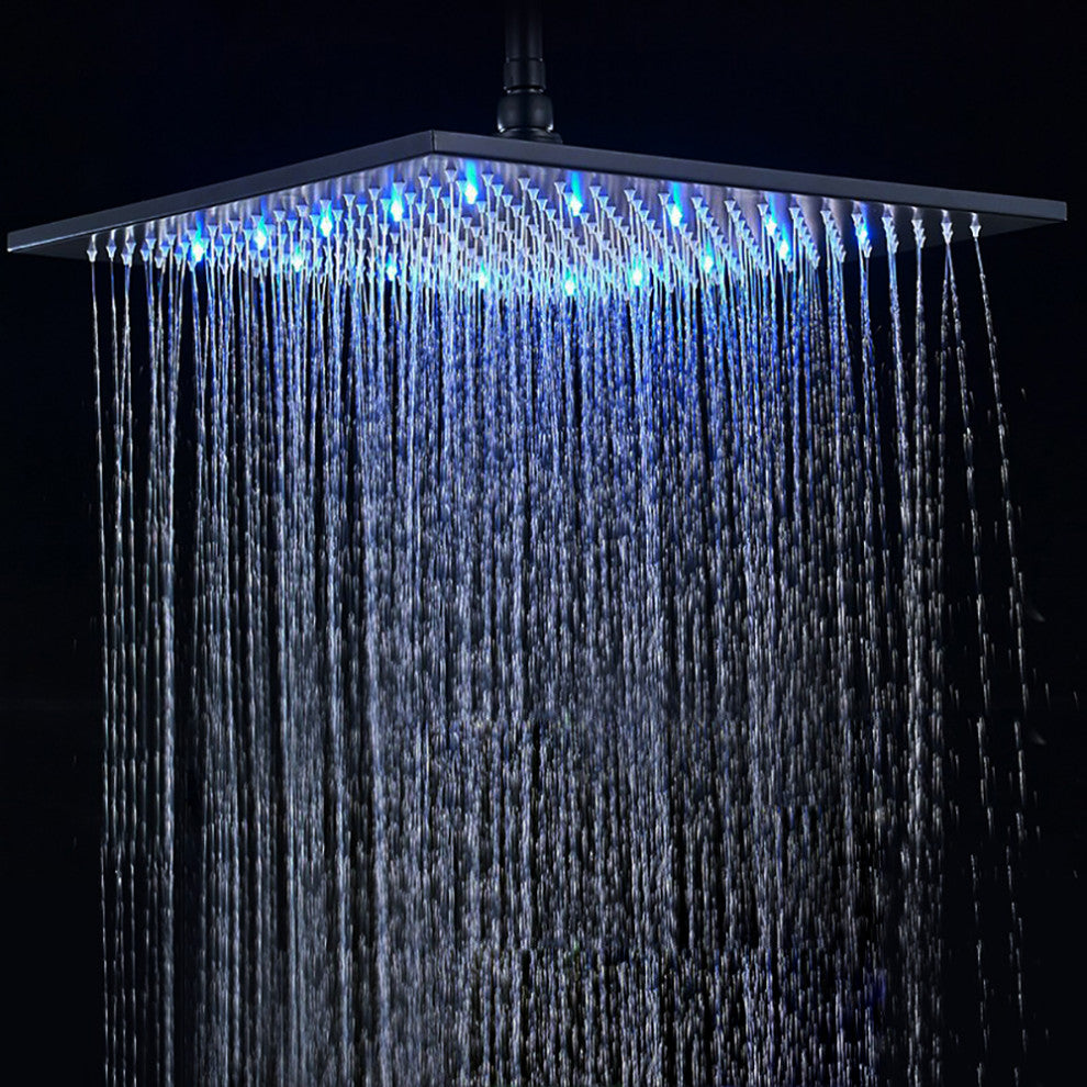 16" Oil Rubbed Bronze Square Color Changing LED Rain Shower Head, Solid Brass