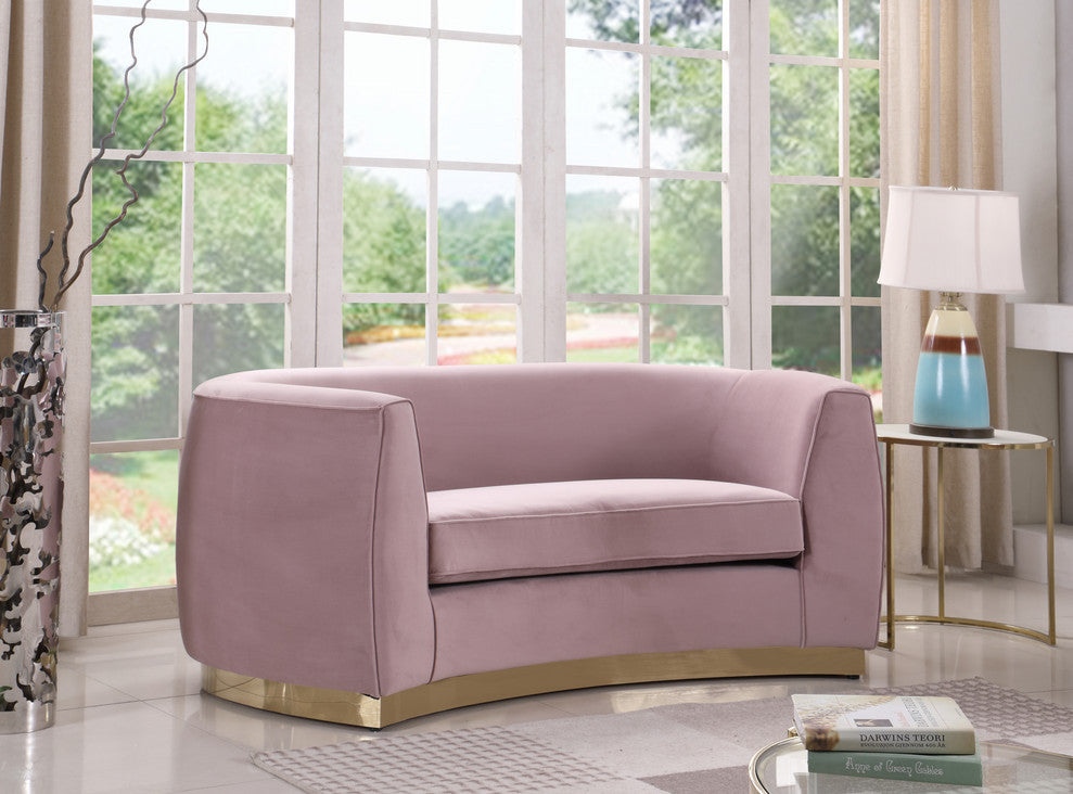 Julian Velvet Upholstered Loveseat, Pink, Gold Base
