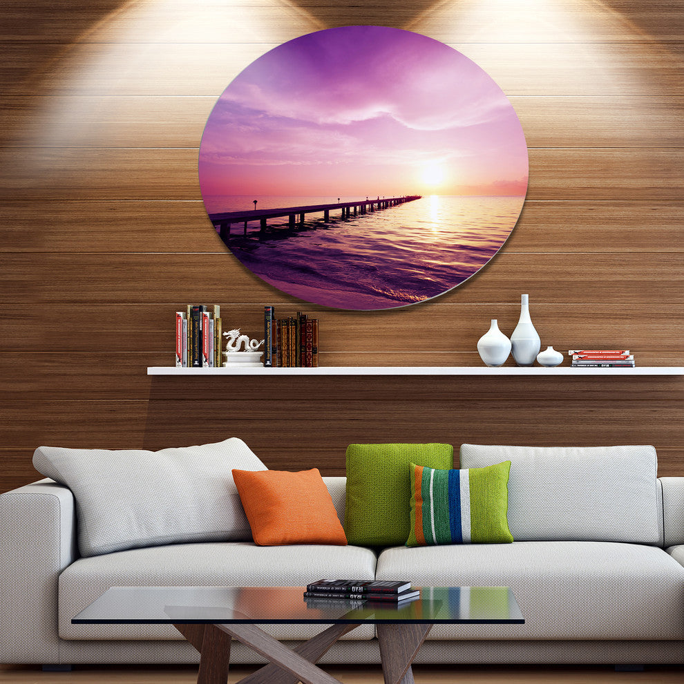 Boardwalk In Purple Seashore, Seashore Round Wall Art, 36"