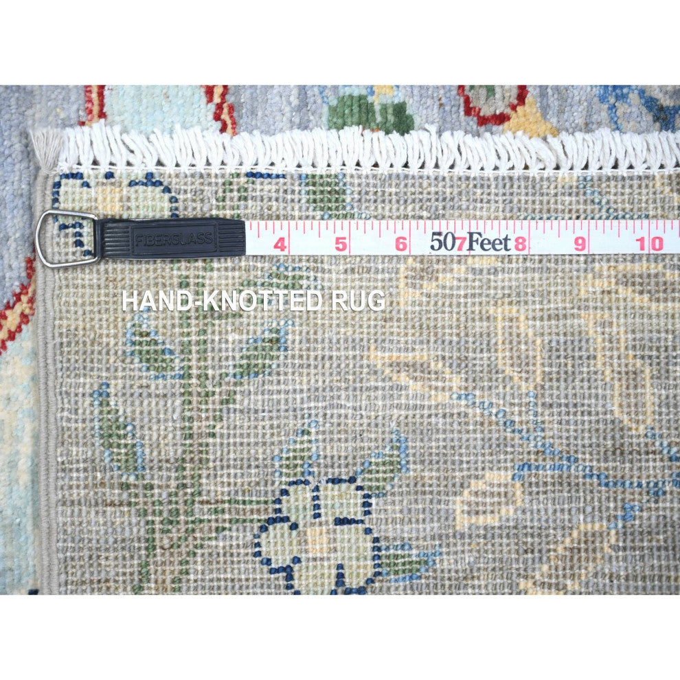 Gray Peshawar Birds of Paradise Abrash Hand Knotted Runner Rug, 2'7"x7'10"