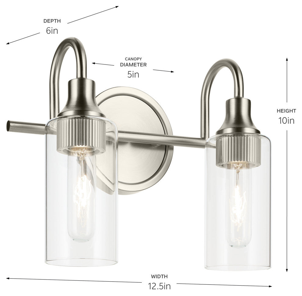 12.5" 2-Light Vanity Light With Clear Glass
