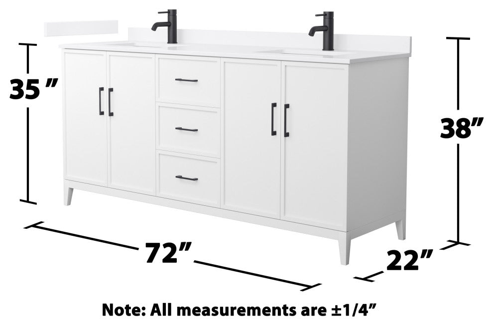 Elan 72" Double Vanity, White, White Quartz Top, 1-Hole, Black Trim