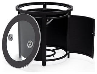 LeisureMod Walbrooke Round Fire Pit Table and Tank Holder With Slats, Black