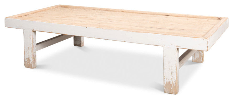 Large Wood Panel Coffee Table Antique White