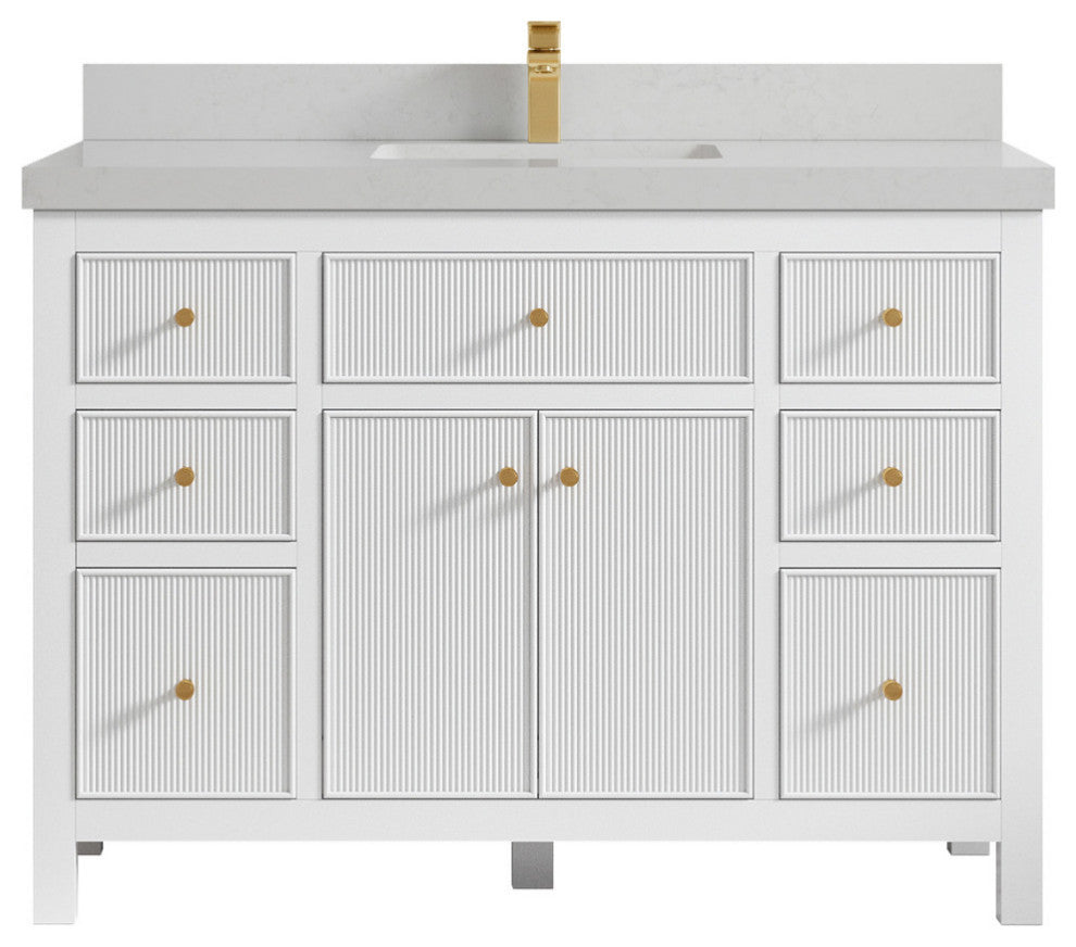 Sonoma 48 Single Sink Reeded Bath Vanity in White 2" Carrara Quartz