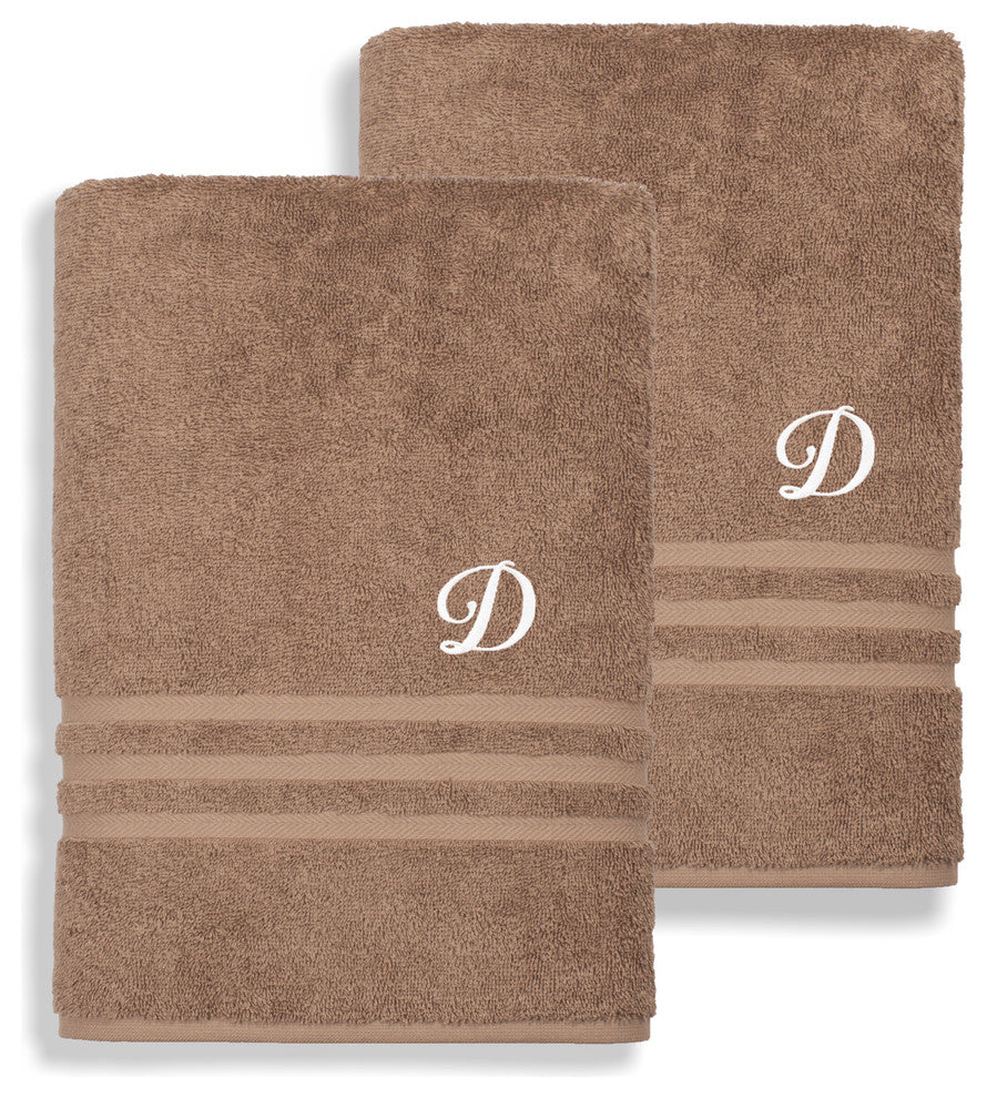 Denzi Bath Sheets With Monogrammed Letter, Set of 2, D