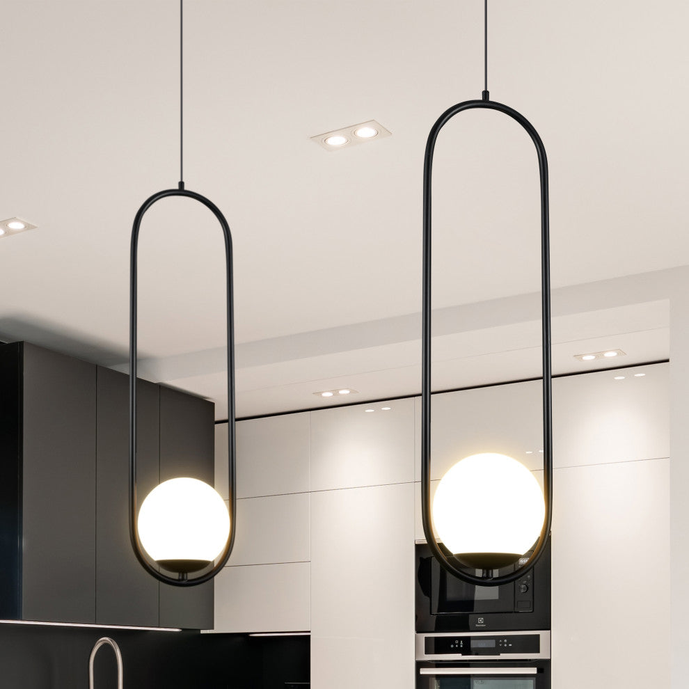 7" ETL Certified Integrated LED Pendant Lighting Fixture With Glass Shade, Black