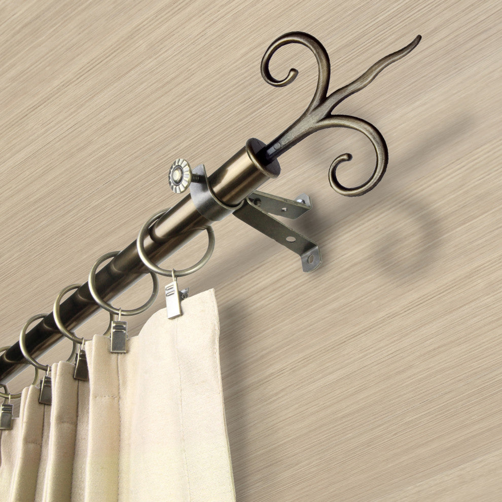 Norman 13/16" Diameter Curtain Rod, Antique Brass, 18-28"