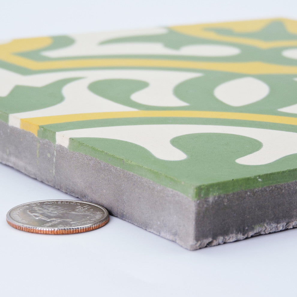 Baha Handmade Cement Tile, Green/Yellow, Sample