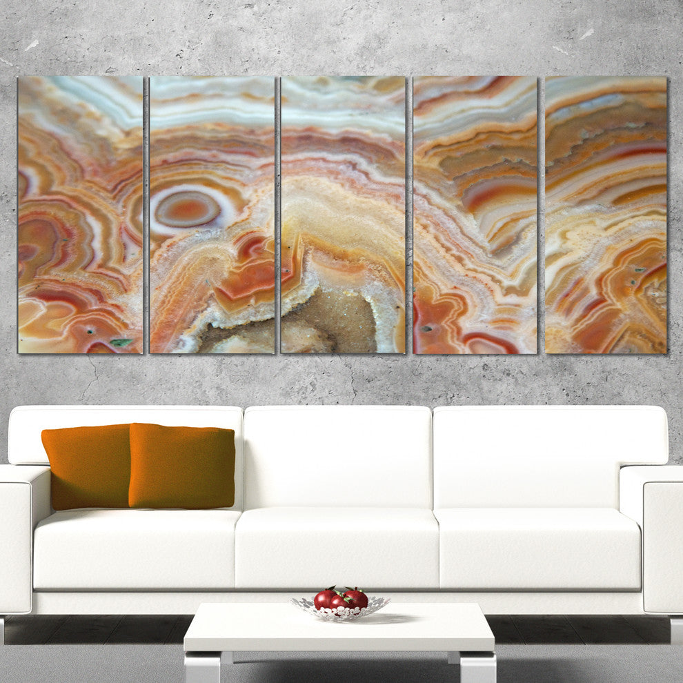 Strips and Ovals on Agate, Abstract Canvas Wall Art Print, 60"x28", 5 Panels