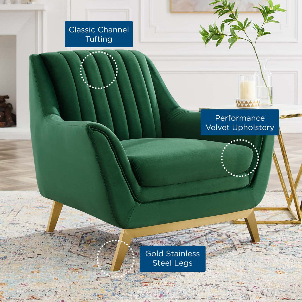 Tufted Armchair Accent Chair, Velvet, Green, Modern, Living Lounge Hospitality