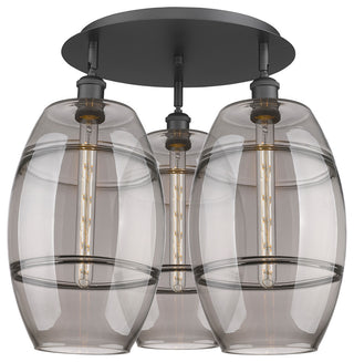 Ballston-Vaz 3-Light 22" Flush Mount, Matte Black, Light Smoke