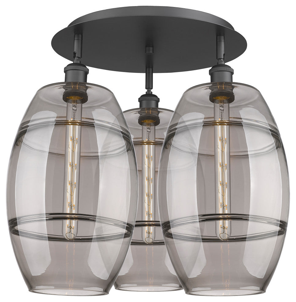 Ballston-Vaz 3-Light 22" Flush Mount, Matte Black, Light Smoke