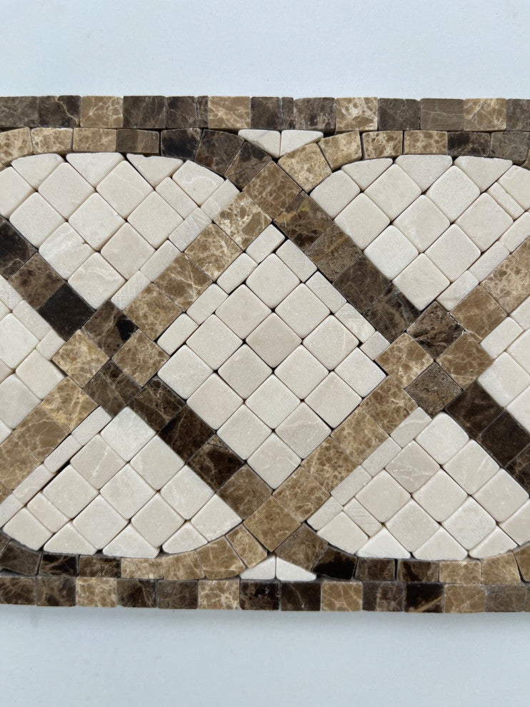Marble Mosaic Border Listello Tile Petra Emperador 4.75x12 Tumbled, 1 piece