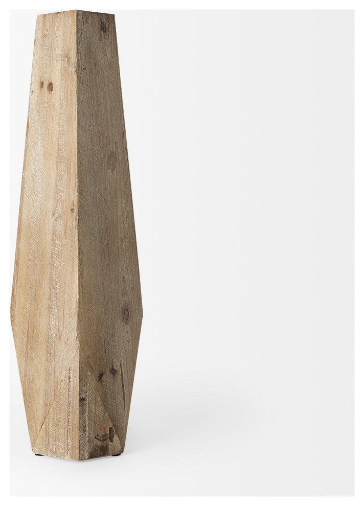 19" Natural Stain Geometric Wooden Vase